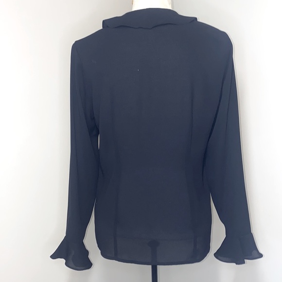 Karen Scott blouse black button down ruffled lightweight Size Small petite - Picture 7 of 9